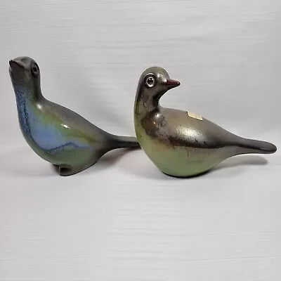 Howard Pierce RARE Birds Experimental Glaze Set Of 2 Blue Green Bronze MCM Vtg • $495