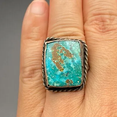 Vintage Navajo Native Turquoise Silver Ring Size 7.5 • $285