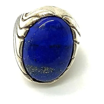 Vintage Sterling Silver Natural Denim Lapis Oval Gemstone Mens Ring Size 11.25 • $125