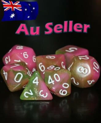 $10.98 • Buy Dice 7 Pce Set D & D Pink & Green Polyhedral Dice Pathfinder Dungeons & Dragons