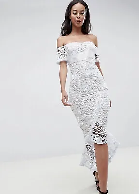 $35 • Buy Asos (MissGuided) Blue Lace Off The Shoulder Dress Size 14