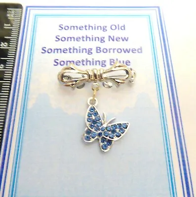 £4.19 • Buy Traditional Something Blue Lucky Butterfly Bridal Bow Brooch On Card With Poem
