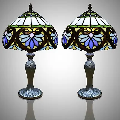 £126 • Buy Tiffany Style Pair Of Table/Desk Lamps 10  Shade Multicolor Flower Art E27 Light