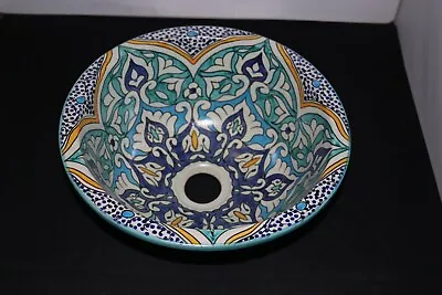 NEW FES Handpainted Moroccan Ceramic Bathroom Sink Basin Round • $249.99