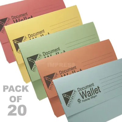 £8.49 • Buy 20 X Foolscap Document Wallets 285gsm Thick Card Assorted A4 Paper Folders Files