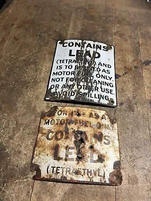 Old Visible Gas Pump Motor Fuel Contains Lead Tetraethyl Porcelain Signs USA • $99.99