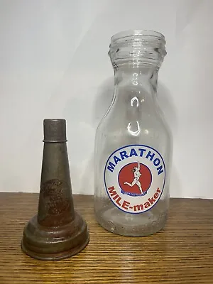 MARATHON Glass Motor Oil Bottle 1 Quart Vintage Style Gas Station • $16.64