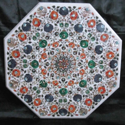 £1383.47 • Buy 30 Inches Octagon Marble Coffee Table Top Semi Precious Stone Inlaid Patio Table