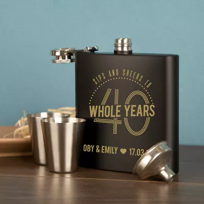 Laser Engraved 40th Wedding Anniversary Gift Boxed 6oz Hipflask. Novelty Present • £27.99