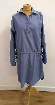 GAP Shirt Dress Large Blue Long Sleeve Drawstring Pockets Cotton  • £6.99