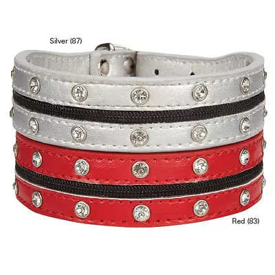 Zack & Zoey Zipper Rhinestone Dog Collars Pet Collar Silver Red  • $17.99