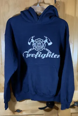 Firefighter  Hoodie  Blue Hooded Sweatshirt  Med • $8.80