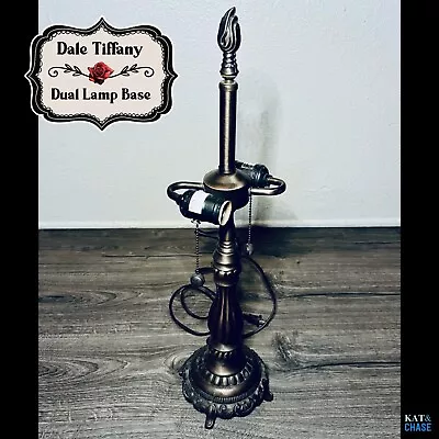 Tested Vintage Dale Tiffany Style Table Dual Lamp Dark Base Double Chain 2 Bulbs • $59.95