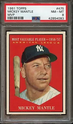 1961 Topps MICKEY MANTLE #475 MVP PSA 8 Nm-Mt Centered Beauty HIGH END • $1950