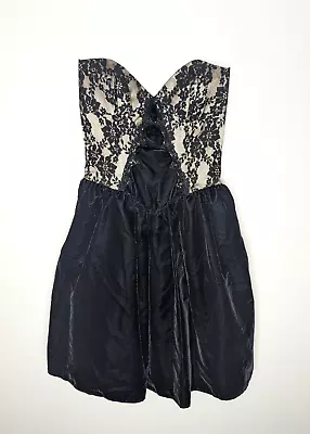 Vintage Gunne Sax Jessica McClintock Dress XS Black Velvet Lace 80s Prom Bubble • $49.99