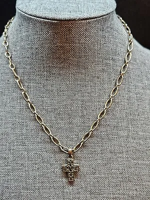 Vintage Brass Tone Cross Pendant Necklace 21  • $11.99