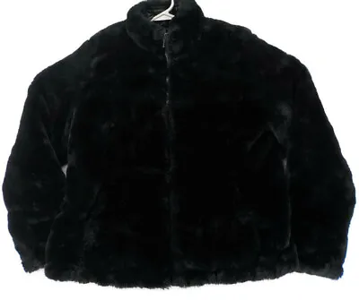 Nicole Miller Original Ladies Reversible Coat SZ M Black Faux Fur Ripped Pocket • $7.99