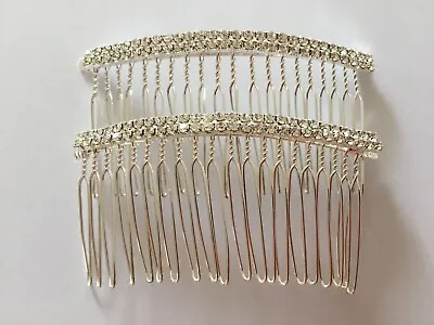 £4.70 • Buy Bridal.Wedding.Crystal.Jewel.Diamante.Side Comb.Hair.Silver Plated.set Of 2 Comb