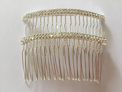 £4.70 • Buy Bridal.Wedding.Crystal.Jewel.Diamante.Side Comb.Hair.Silver Plated.set Of 2 Comb