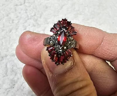 Beautiful 925 Sterling Ring Sz 8  W/ Red Tourmaline & Marcasite Flower Design • $54.99