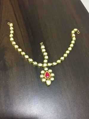 New Kundan Sheesh Phool Matha Patti Mang Tikka Hair Accessories Jewellery Set • £29