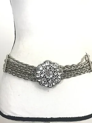 Women's Chain Belt Silver XS-S VTG Wide Heavy Metal Jeweled Dress Casual Ladies • $31.41