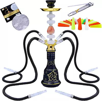 MIAOLLUN 22  4 Hose Hookah Set Shisha Complete Set Portable Glass Vase Black USA • $29.89