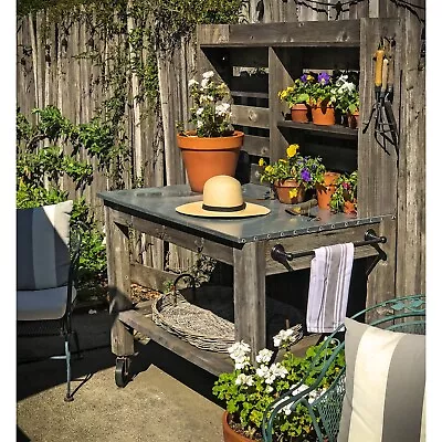 Outdoor Potting Table Workbench Buffet Island Cart 6in Vintage Swivel Casters • $1539.99