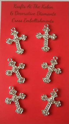 6 Decorative Diamante Silver Metal Cross Embellishments /Card Crafts Christening • £5.40