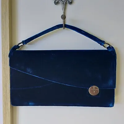 Tanner Krolle London Velours Velvet Clutch Handbag Designer Purse Navy Blue Vtg • $45