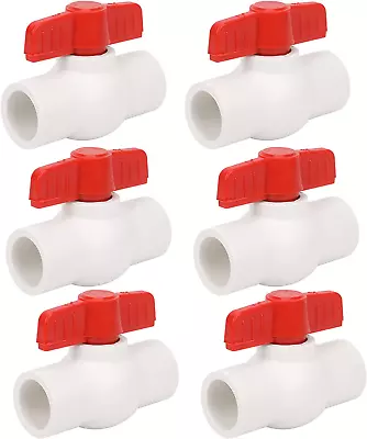 1/2  PVC Ball Valve Water Pipe Shut-Off Valve Socket With Red T-Handle 6 Pieces • $28.80