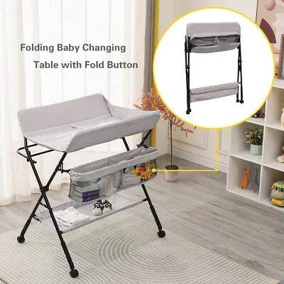 Baby Changing Table Folding Diaper Changing Station With Wheel Adjustable Height • £49.99