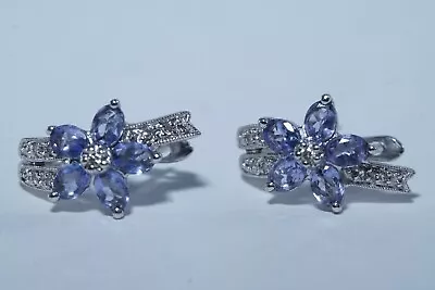 10K White Gold 2CTW Tanzanite & Diamond HUGGIE Earrings FLORAL Pave • $229.99