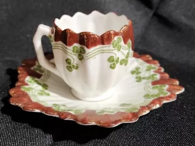 Vintage Miniature Porcelain Shamrock Tea Cup 1.75 T & Saucer 4.25 D  • $8