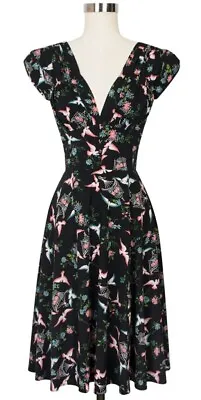 £85 • Buy Trashy Diva Lovebirds 40s Dress Vintage Novelty Print Pinup Swing Small Black S