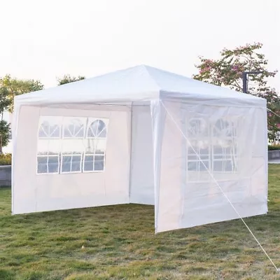 Gazebo With Sides Garden Marquee PE Awning Beach Party Camping Tent Canopy 3x3m • £45.98