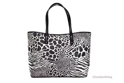 Michael Kors Carter Large Black Animal Print PVC Open Tote Shoulder Purse Bag • $144