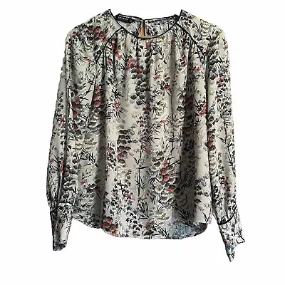 Zara Basics Cream Floral Long Sleeve Blouse | Size M • $11.99