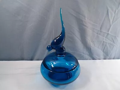 Viking Blue Glass Long Tail Tailed Bird Covered Candy Dish Box - Broken Tail #2 • $39.99