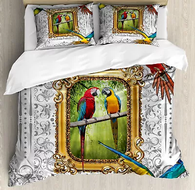 Parrot Duvet Cover Set With Pillow Shams Exotic Birds Vintage Print • $89.99