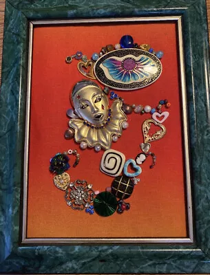 FRAMED JEWELRY Wall ART OOAK Recycle Upcycle Vintage Clown Mask Hearts • $24.74