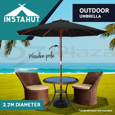 Instahut Outdoor Umbrella Umbrellas Beach Sun Stand Garden Pole Patio Black 2.7M • $58.95