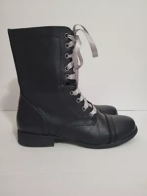 Troopa Boots Black Side Zip Up Womens 8.5 Leather Combat Style Steve Madden • $24.99