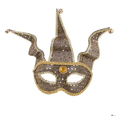 Jester Bells Joker Sequin Gem Costume Venetian Mask Gold Black One-Size • $10.73