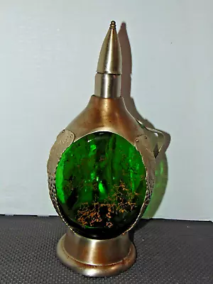 Vintage UNIQUE Ornate Green Glass Musical Decanter Silver Lantern “How Dry I Am” • $44.99