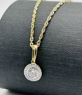 375 9ct Yellow Gold Round Diamond Pendant Necklace 18 Inch Brand New • £134.40