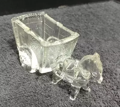 Vintage Clear Glass Donkey Horse And Cart Figurine Miniature Collectible • $6.99