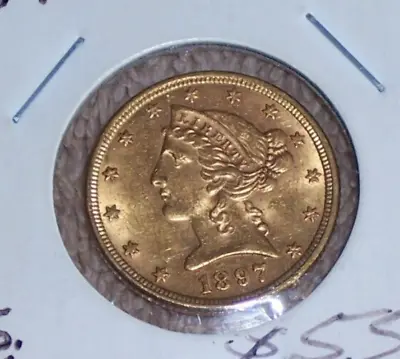 1897 $5 Liberty Head Gold Half Eagle Five Dollar 90% Gold Us Coin • $709.99