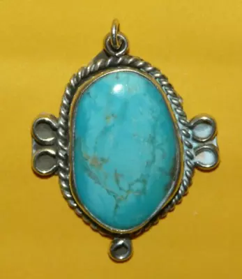 VINTAGE~OLD~PAWN~NATIVE~NAVAJO~SOUTHWESTERN~STERLING~SILVER~w/~TURQUOISE~PENDANT • $14.99