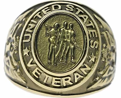 18K Gold Overlay US Vietnam Veteran Three Soldiers Men's Ring Size 10 T68 • $13